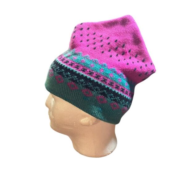 Vintage watermelon beanie ski hat Cappello wool pink and turquoise blue - Picture 2 of 7
